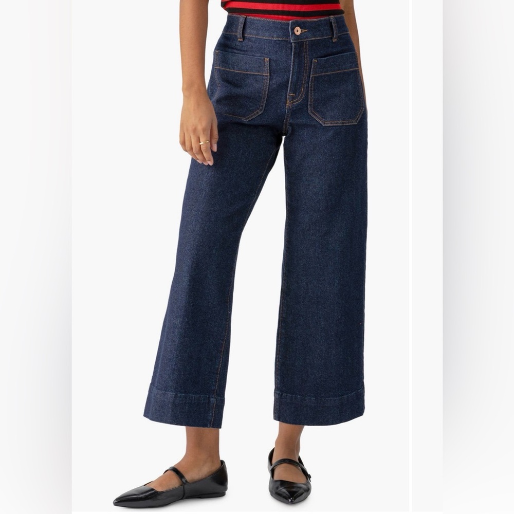 Sanctuary Sz 27 Perfect Condition Marine  Crop Wide Leg Dark Blue Denim Jeans